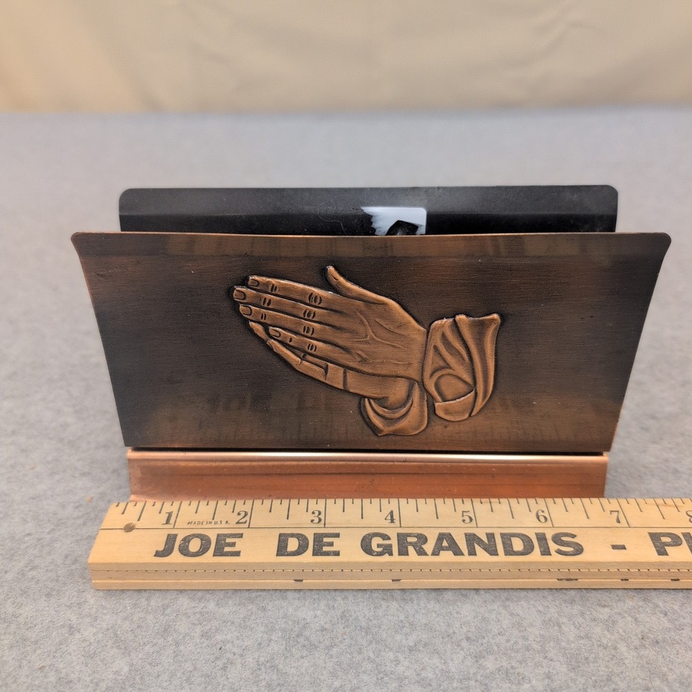 Vintage Coppercraft Guild Copper Praying Hands Letter Holder Desk Mail Organizer - Picture 2 of 6